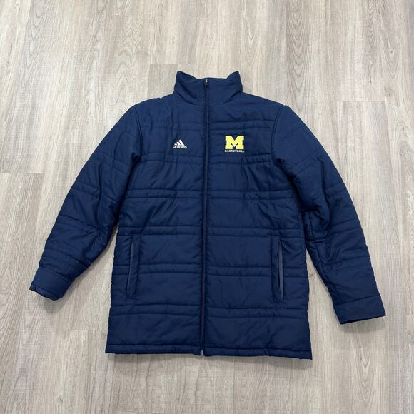Vintage Adidas Michigan Wolverines Puffer Jacket Mens Small Blue 2007 Basketball - Picture 1 of 8